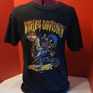 Harley-Davidson Rat Fink Style Black Tee with Vibrant Graphic Size MED